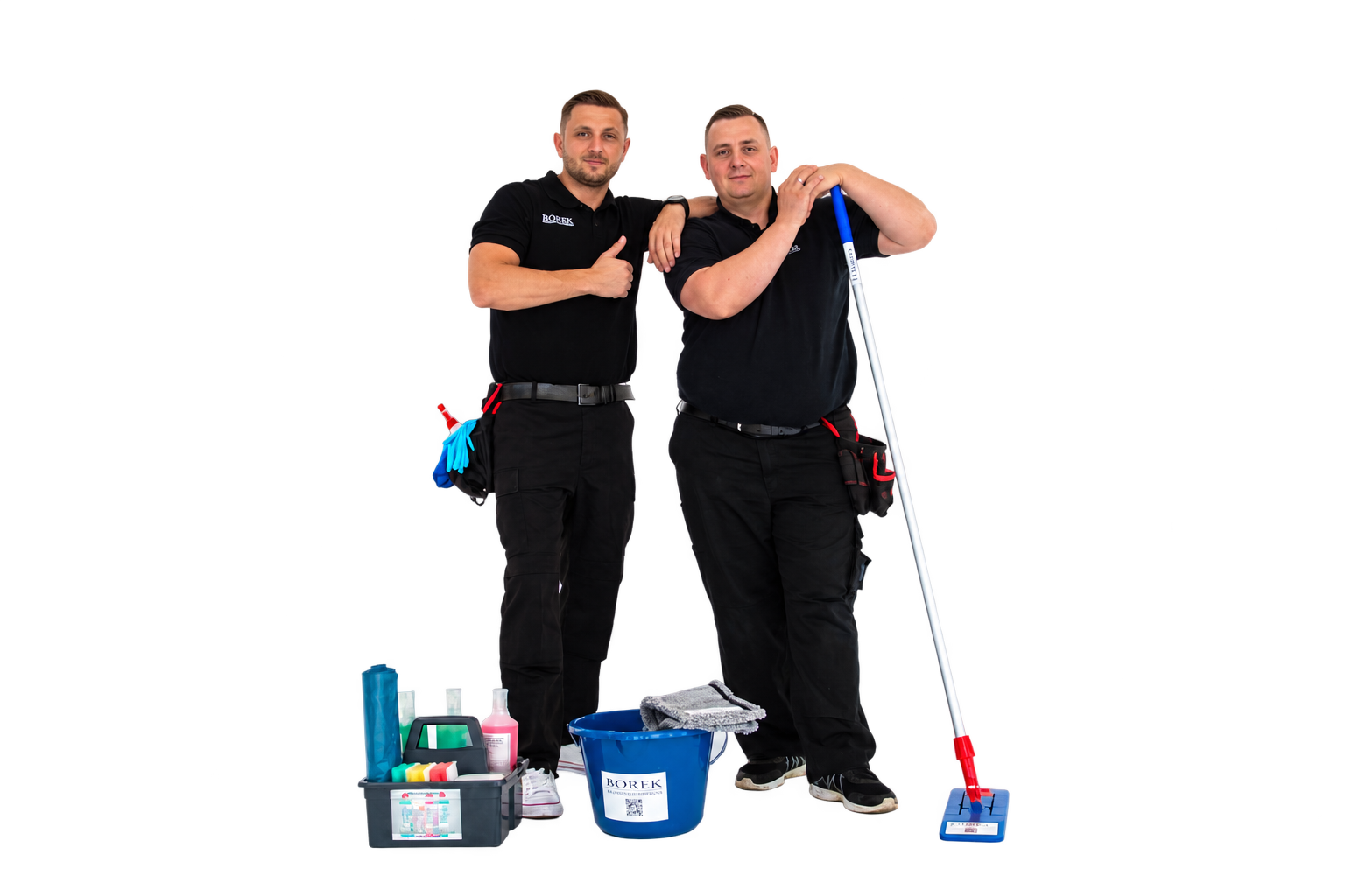 Peter und Paul Borek mit Reinigungsausrüstung